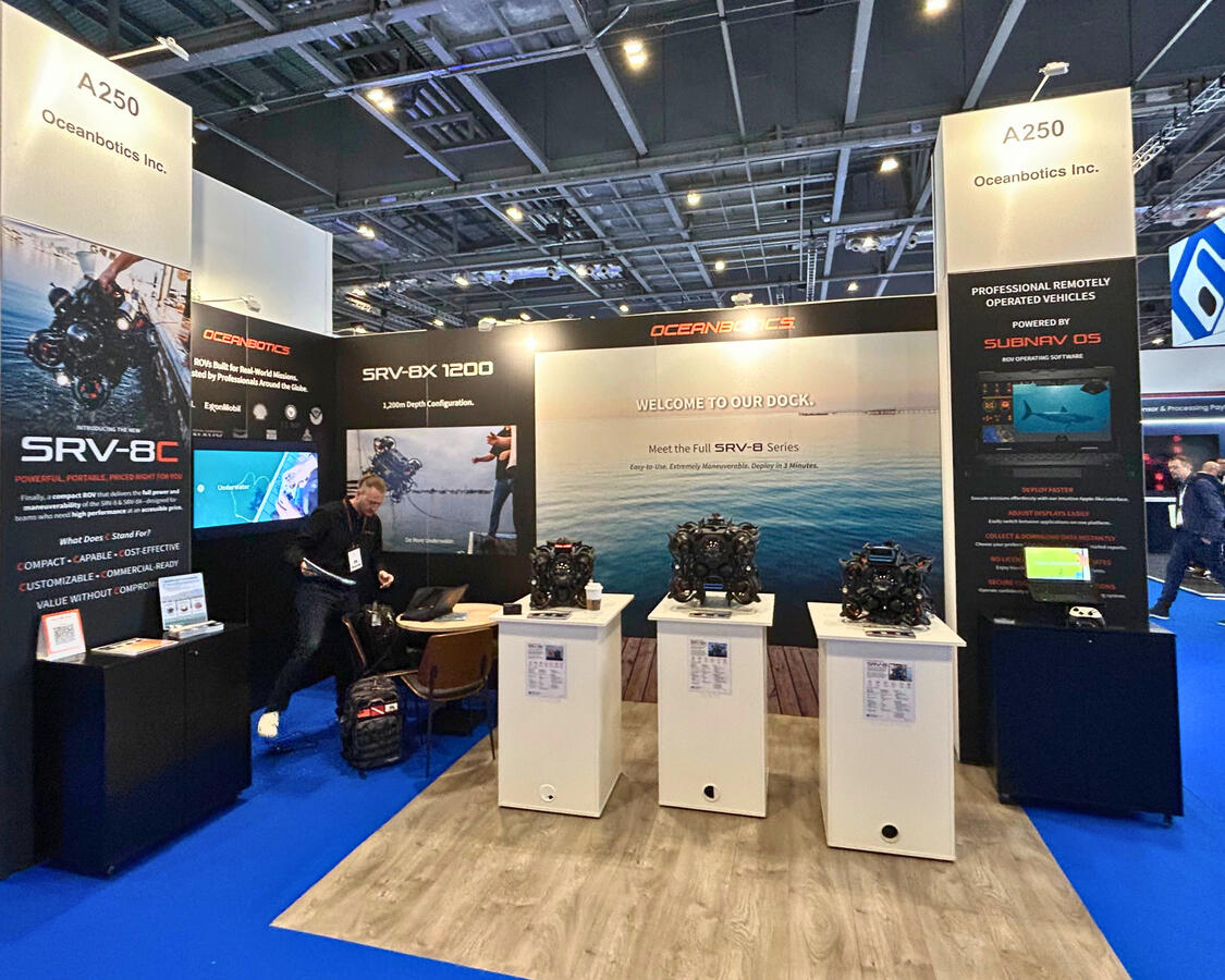 Full Trade Show Booth Setup at Oceanology International 2026 — Oceanbotics Inc Full Trade Show Booth Setup at Oceanology International 2026 — Oceanbotics Inc